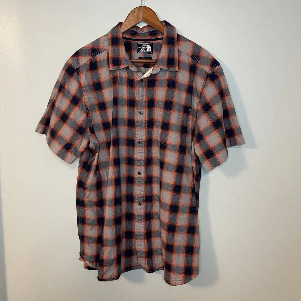 The North Face Men's XL Orange ‎ Plaid Check Button Down Top Casual